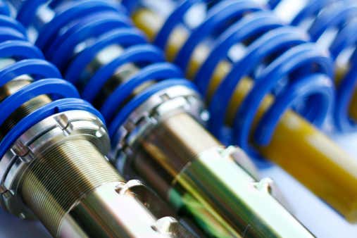 A close-up photo of coilover shock absorbers 卷轴减震器的特写照片