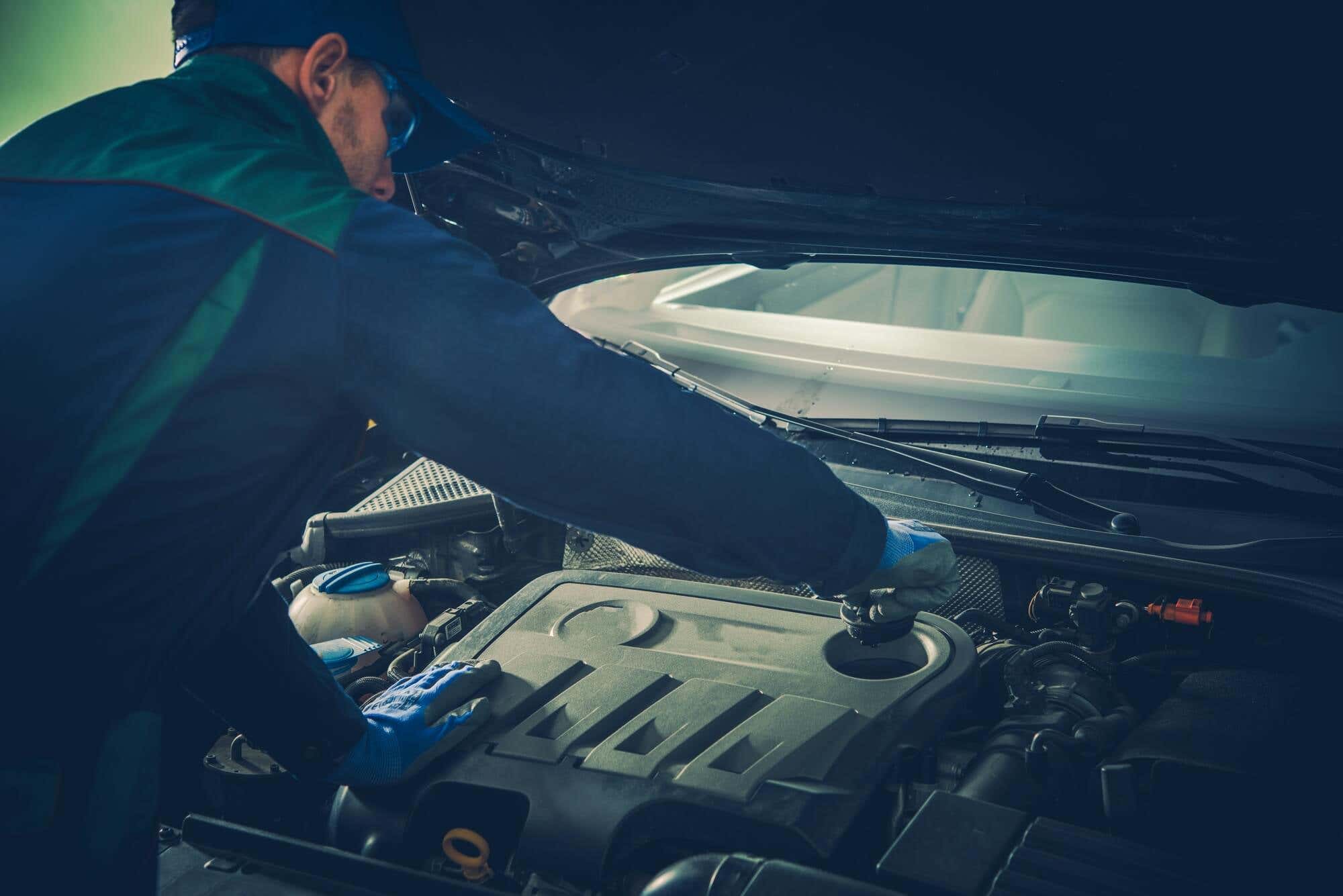 Vehicle Fluids Maintenance by Professional Car Mechanic 专业汽车机械师对车辆进行流体保养
