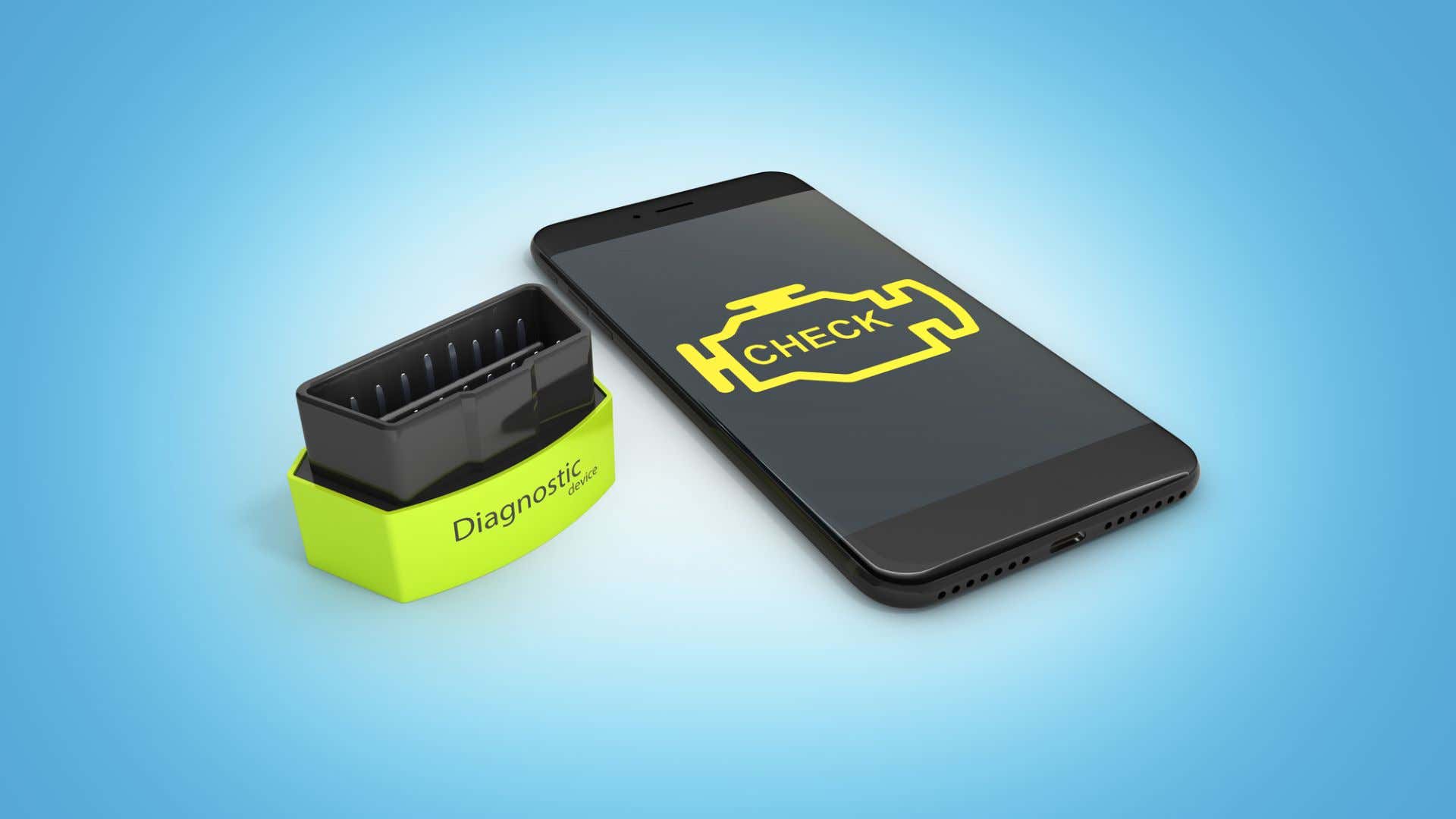An OBD2 scanner coupled to a phone app. obd2扫描仪耦合到手机应用程序。
