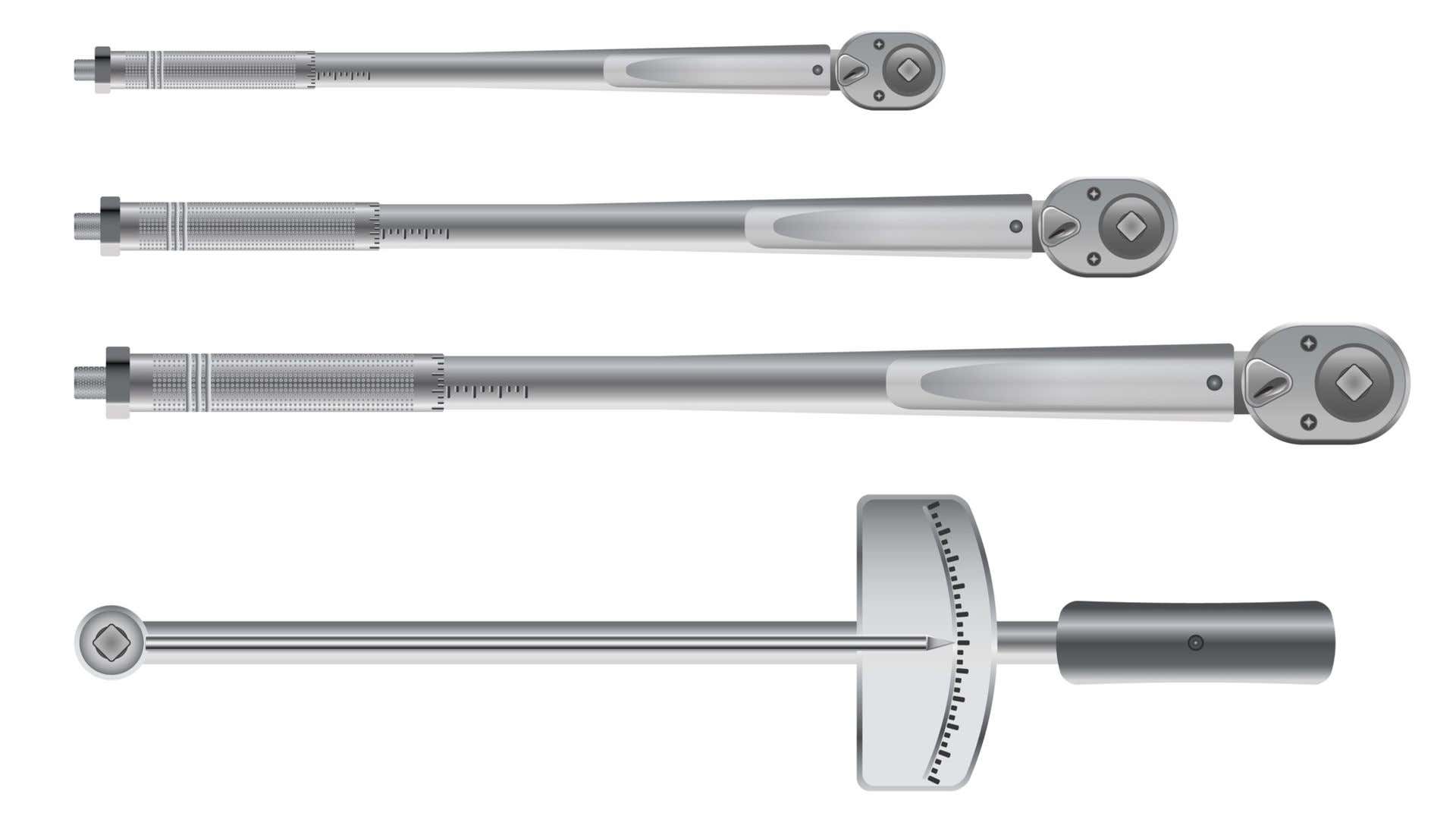 A set of torque wrenches. 一组扭矩扳手。