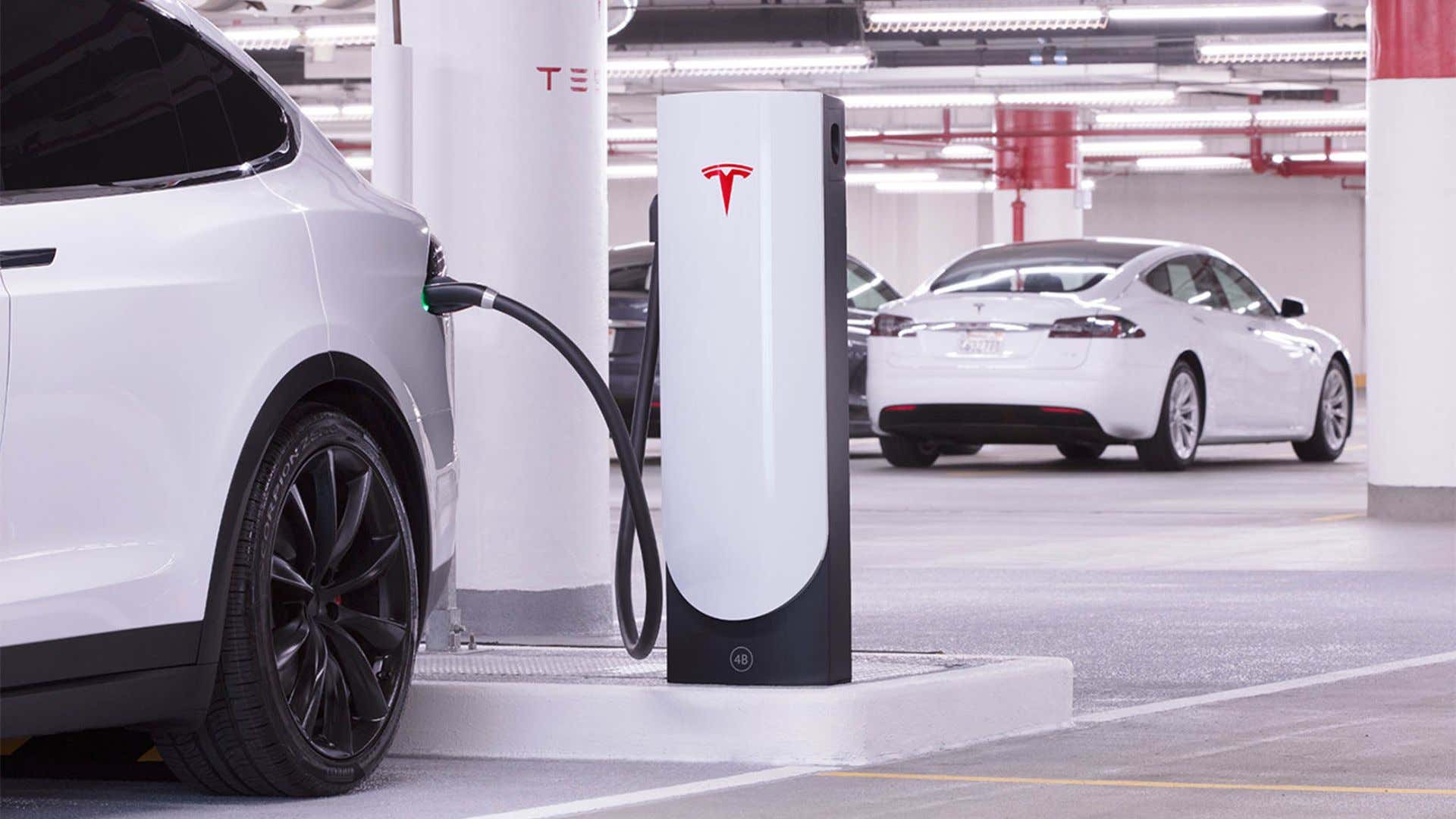 A Tesla Model X and Model S charging. 特斯拉Model X和Model S正在充电。