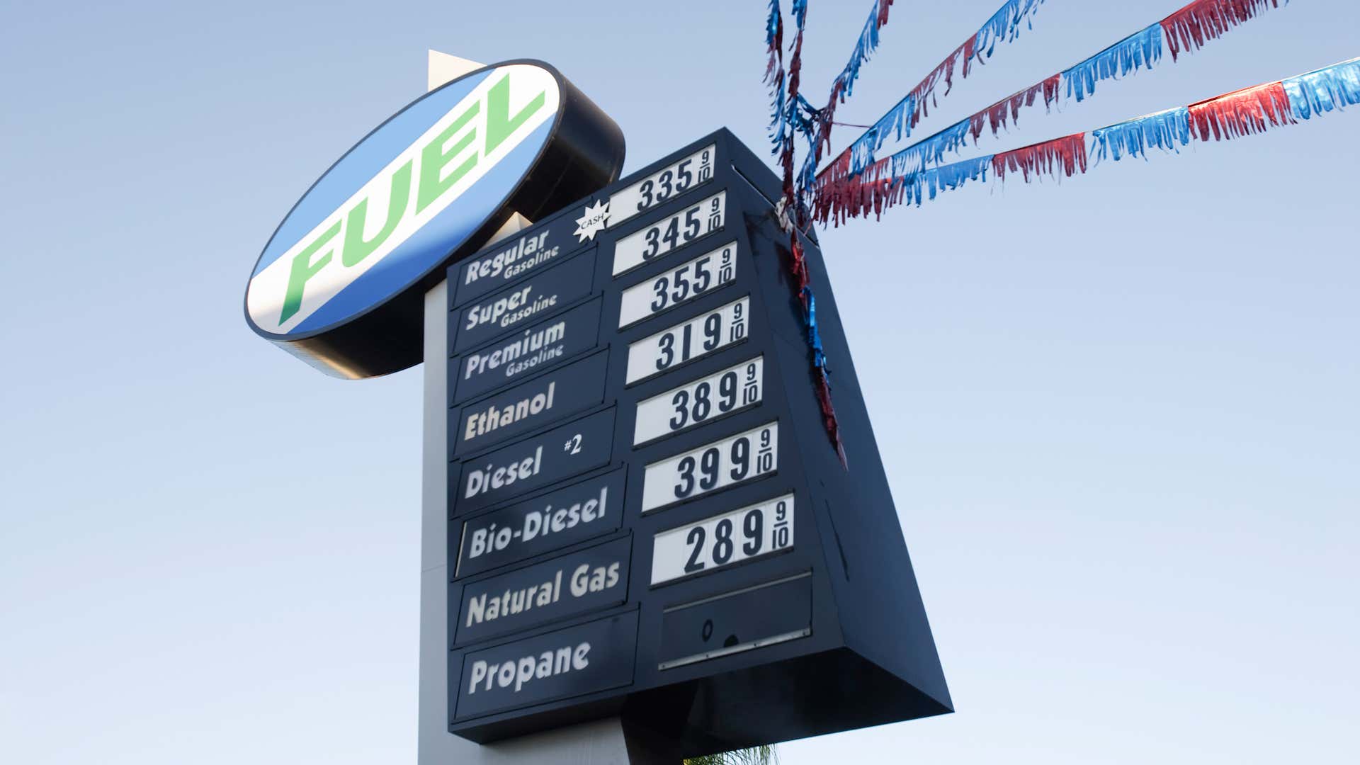 A fuel station's list of available gasoline. 燃料驻地的可用汽油列表。