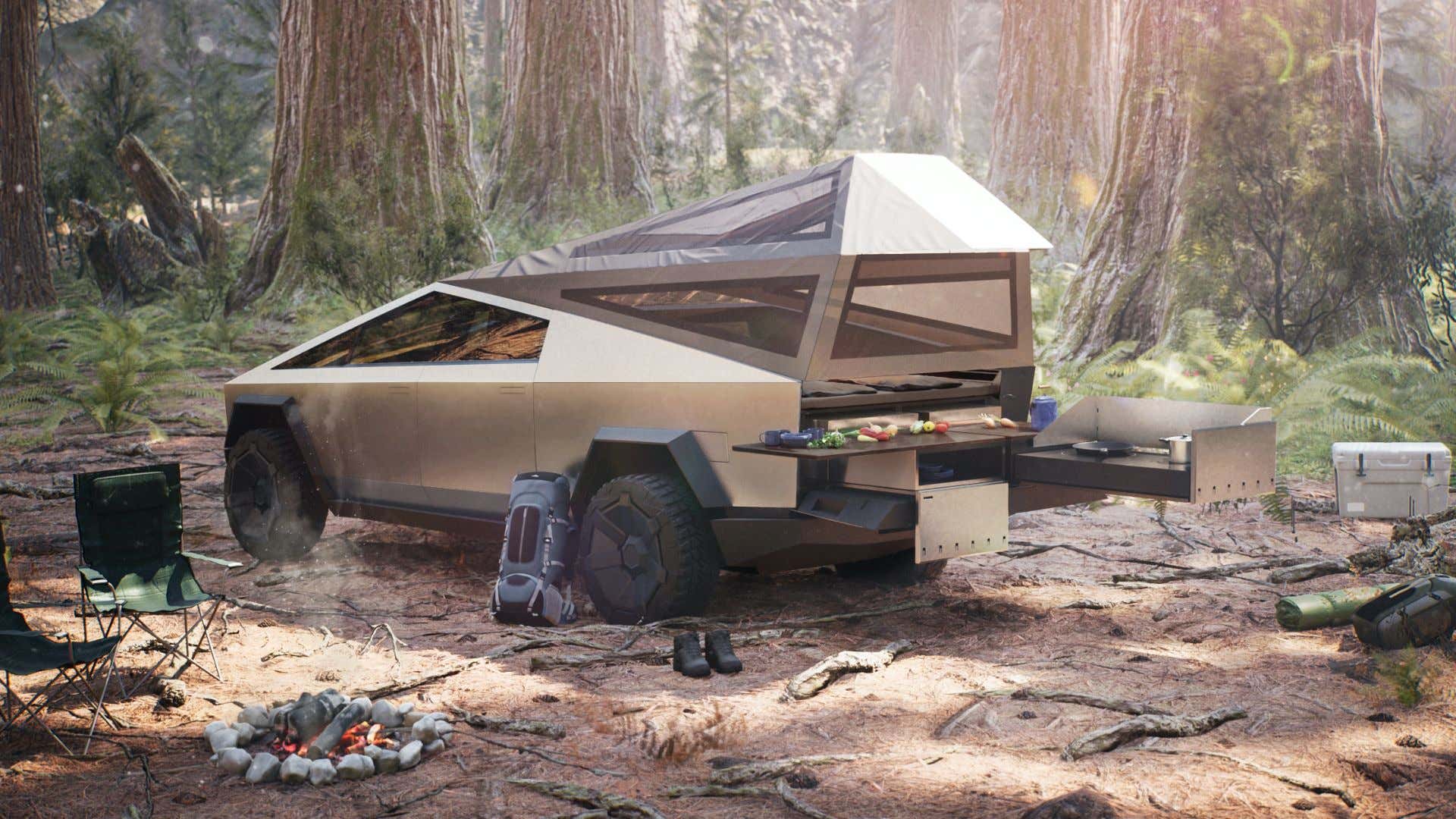 Tesla's camping attachment for the Cybertruck. 特斯拉赛博卡车的露营附件。